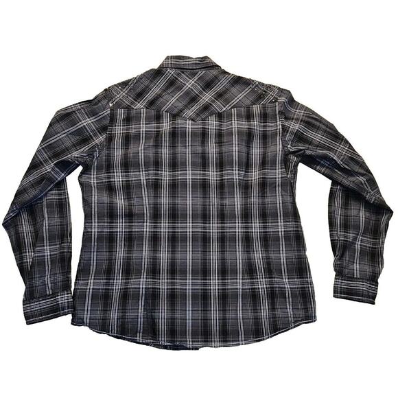 Panhandle Rough Stock Shirt Womens Lg Black Pearl Snap Silver Stud Western Rodeo - Picture 2 of 12